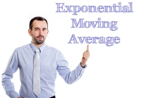 Exponential Moving Average EMA - Young businessman with small beard pointin.. Stock Photos