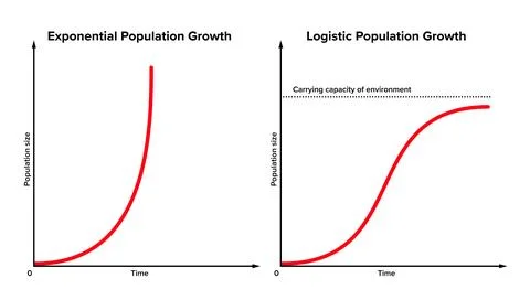 Exponential versus logistic population growth Illustrazione stock