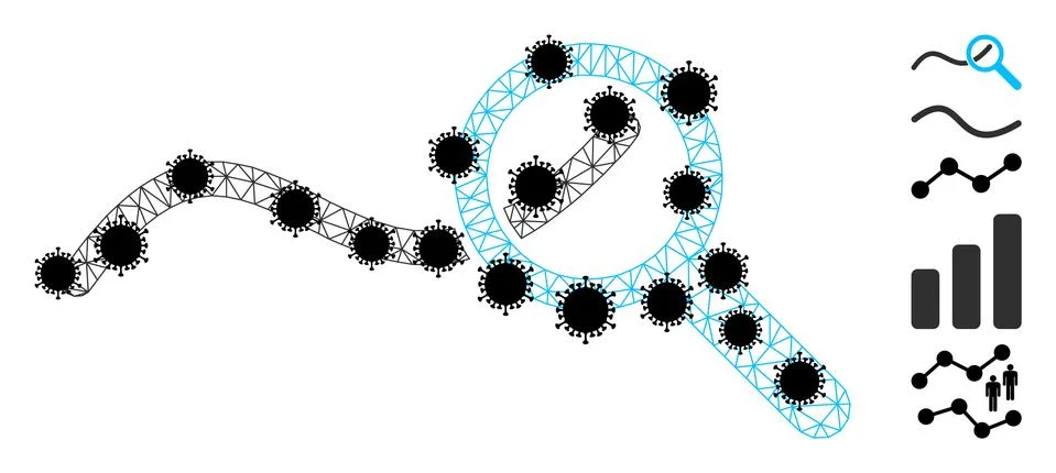 Expore Wave Chart Polygonal Mesh Icon with Coronavirus Nodes Illustrazione stock