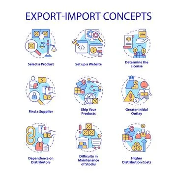 Export and import business concept icons set Stock Illustration
