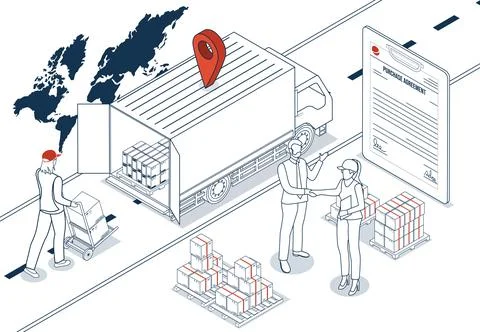 Export and Import Business concept shown through a business handshake over .. Stock Illustration