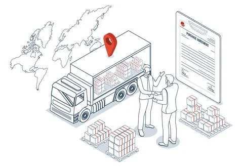 Export and Import Business concept shown through a business handshake over .. Stock Illustration