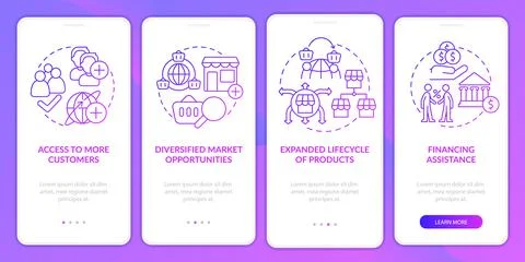 Export business advantages purple gradient onboarding mobile app screen Stock Illustration