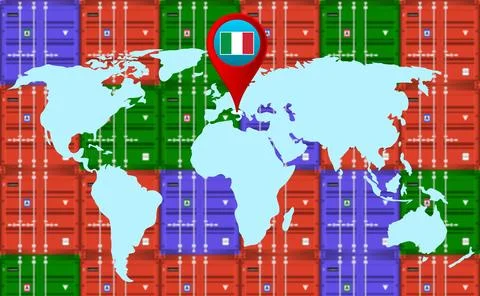 Export business in Italy isolated on blur cargo container background Stock Illustration