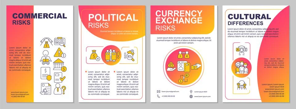 Export business risks red gradient brochure template Illustrazione stock