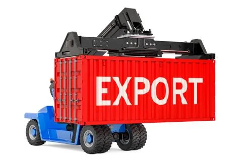 Export Container Shipping concept. Cargo container with reach stacker, 3D ren イラスト素材
