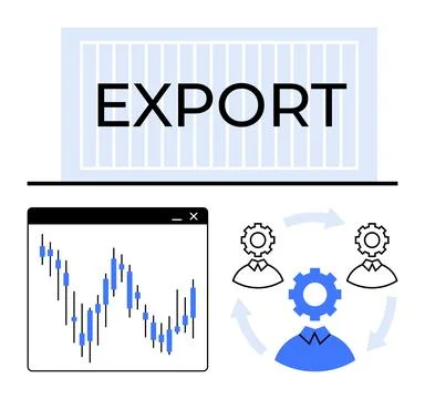 Export Container, Stock Market Graph, and Business Collaboration to Boost T.. Illustrazione stock