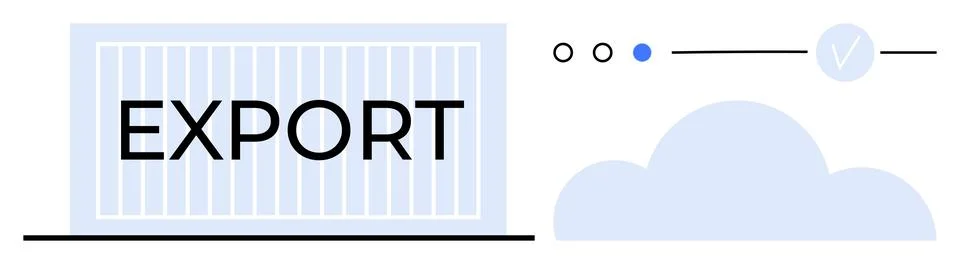 Export container with text, progress indicators, cloud shape implying interna Illustrazione stock