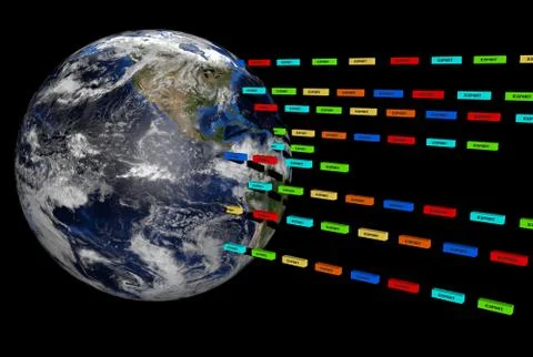 Export containers outwards from earth globe illustration Stock Illustration