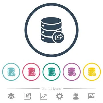 Export database flat color icons in round outlines Stock Illustration