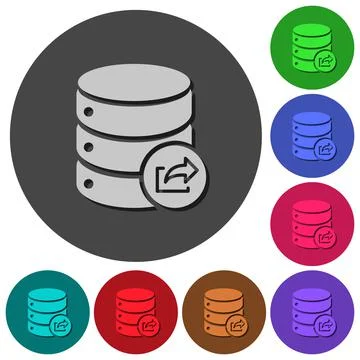 Export database icons with shadows on round backgrounds 스톡 일러스트