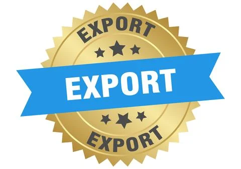 Export. export round blue and gold label isolated on transparent background Stock Illustration