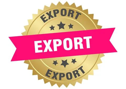 Export. export round pink and gold label isolated on transparent background Stock Illustration