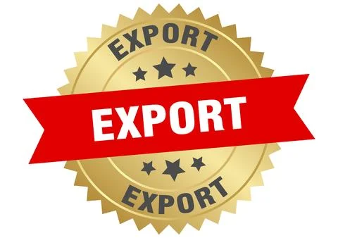 Export. export round red and gold label isolated on transparent background Stock Illustration