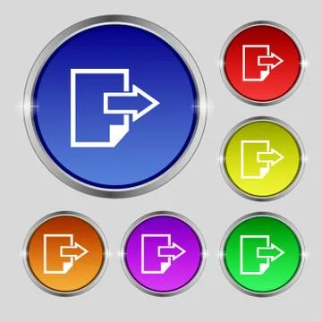 Export file icon. File document symbol. Set of colored buttons. Vector Illustrazione stock