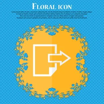 Export file icon. File document symbol. Floral flat design on a blue abstract Illustrazione stock