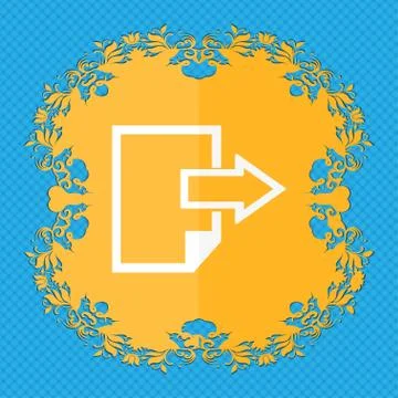 Export file icon. File document symbol. Floral flat design on a blue abstract ba Illustrazione stock