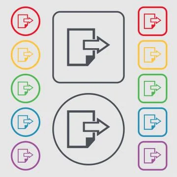 Export file icon. File document symbol. Symbols on the Round and square buttons Stock Illustration