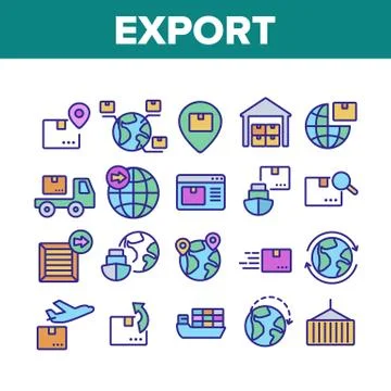 Export Global Logistic Collection Icons Set Vector Stock Illustration