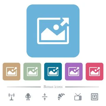 Export image flat icons on color rounded square backgrounds Stock Illustration