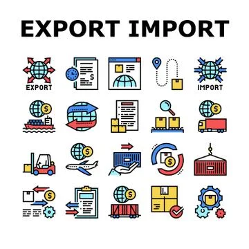 Export Import Logistic Collection Icons Set Vector Stock Illustration