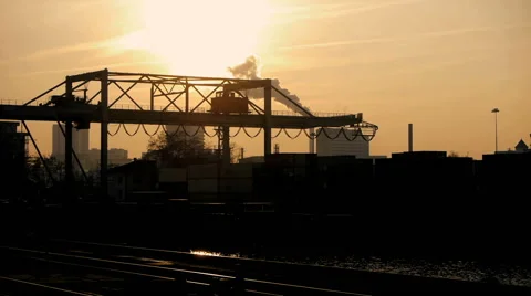 Export import. logistics. silhouette. time lapse. industrial cranes moving 動画素材 64538908