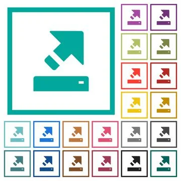 Export with inner arrow flat color icons with quadrant frames Illustrazione stock