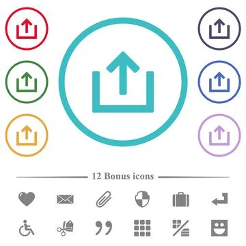 Export item flat color icons in circle shape outlines Stock Illustration