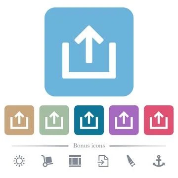 Export item flat icons on color rounded square backgrounds Illustrazione stock