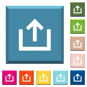 Export item white icons on edged square buttons Stock Illustration