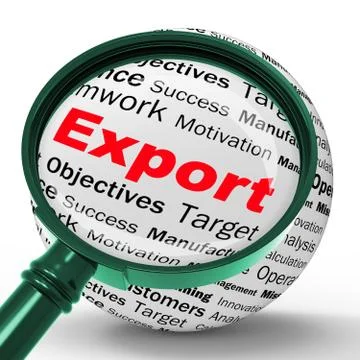 Export magnifier definition shows abroad selling and exportation Stock-Illustration