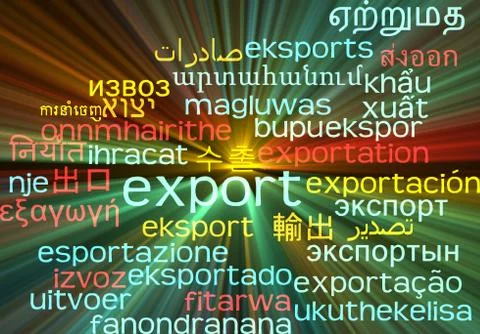 Export multilanguage wordcloud background concept glowing Stock Illustration