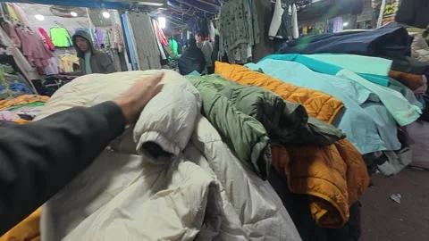 Export-Quality Winter Wear Stall – Mirpur Hop Market Video stock 326545720