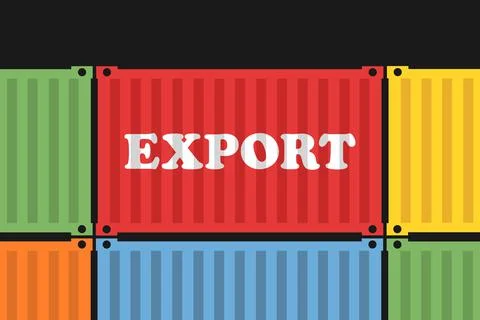 Export - shipping container with goods and commodity is goint to foreign mark Stock Illustration