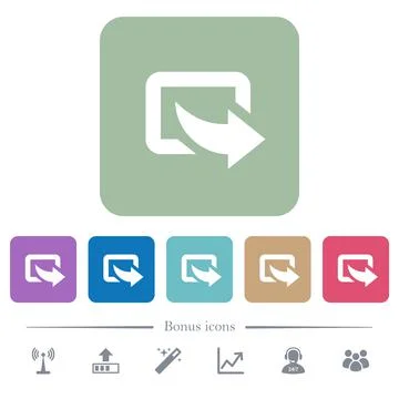 Export symbol with bottom right arrow flat icons on color rounded square back Illustrazione stock
