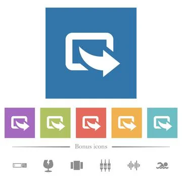 Export symbol with bottom right arrow flat white icons in square backgrounds 스톡 일러스트