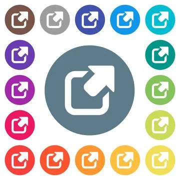 Export symbol with upper right arrow flat white icons on round color backgrou Stock Illustration