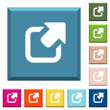Export symbol with upper right arrow white icons on edged square buttons Stock Illustration
