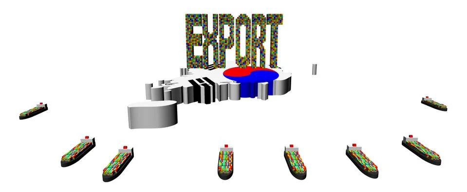 Export text with container ships and korean map flag illustration Stock Illustration