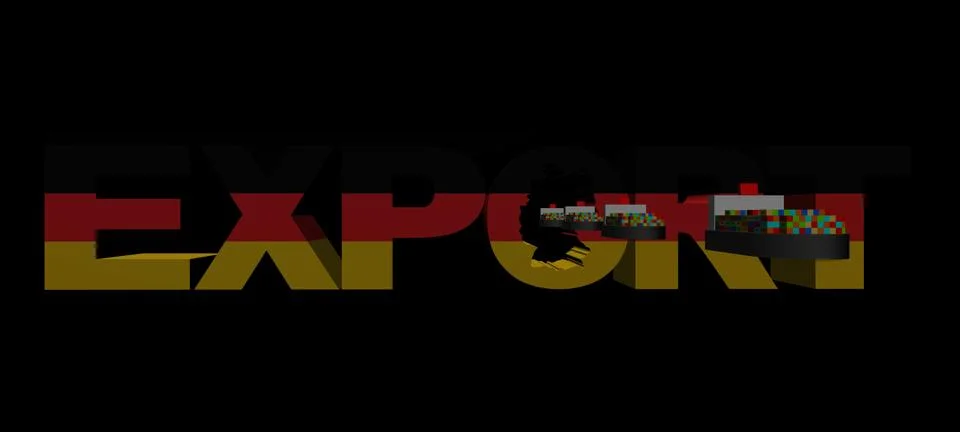 Export text with german flag and container ships illustration Illustrazione stock