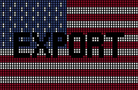 Export text over American flag barrels illustration Illustrazione stock