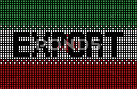 Export text over Iranian flag barrels illustration Stock Illustration