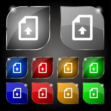 Export, Upload file icon sign. Set of ten colorful buttons with glare. Vector 스톡 일러스트