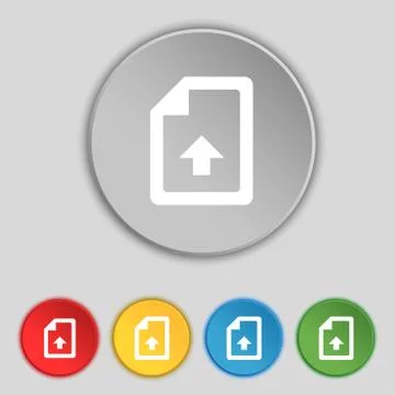 Export, Upload file icon sign. Symbol on five flat buttons. Stock Illustration