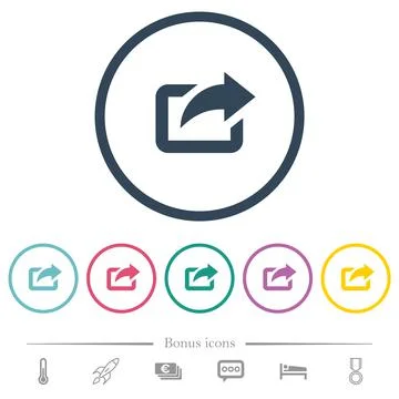 Export with upper right arrow flat color icons in round outlines Stock Illustration