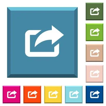 Export with upper right arrow white icons on edged square buttons Stock Illustration