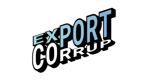 EXPORT vs CORRUP, 3D Text Animation in Isometric View with Opposite Word Motion Stock Footage 314263452