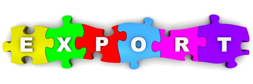 Export. Word on the multicolored puzzles Illustration
