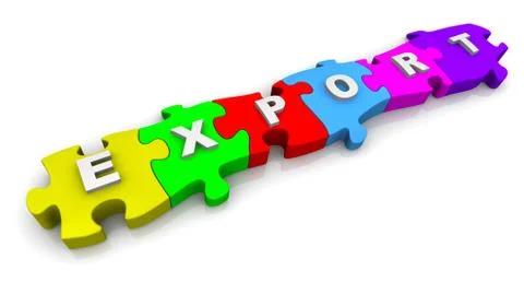 Export. Word on the multicolored puzzles Stock Illustration