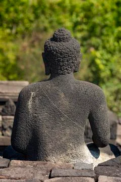 Exposed Buddha, reaching Nirvana, on top of the Borobudur temple, Indonesia Stock Photos